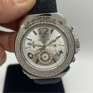 Lancaster Pillo Women’s Chrono Diamond Watch w/ Genuine Galuchat Leather Band